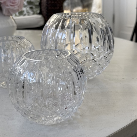 Vintage Heavy 24% Leaded Crystal Rose Vase/ Tea Candle Holder - Set Of 3 - Picture 6 of 10